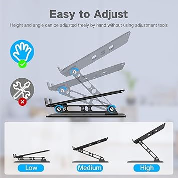 Adjustable Laptop Stand for Desk, Metal Foldable Laptop Riser Holder, Portable Desktop Book Stands, Ventilated Cooling Computer Notebook Stand Compatible with 10-15.6” Laptops